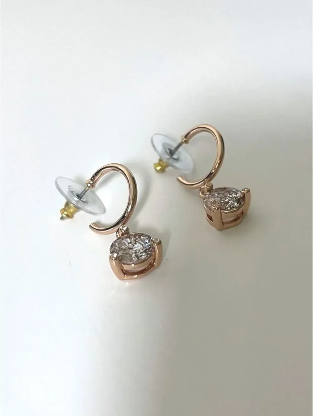 Kate Spade New York Patina Pave Drop Earrings Rose Gold Crystal Hoop NWOT